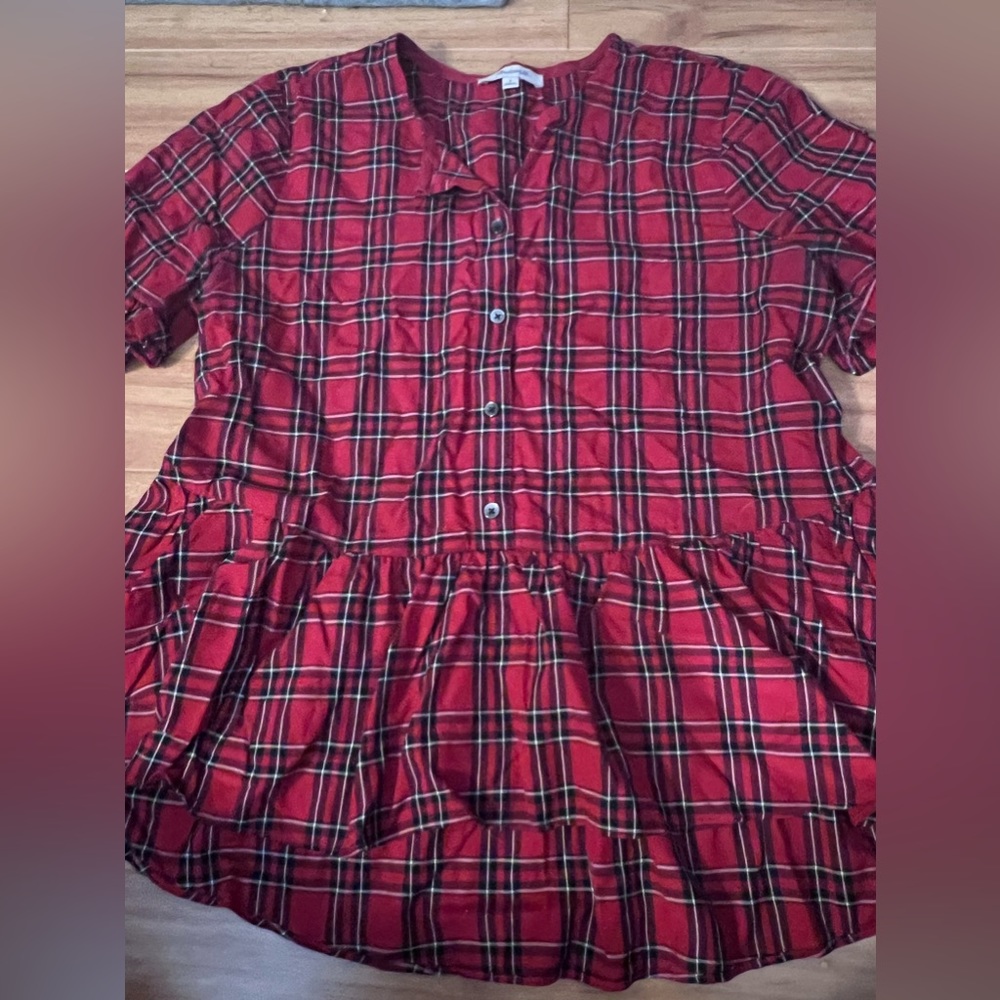 Madewell, baby doll blouse festive buffalo print